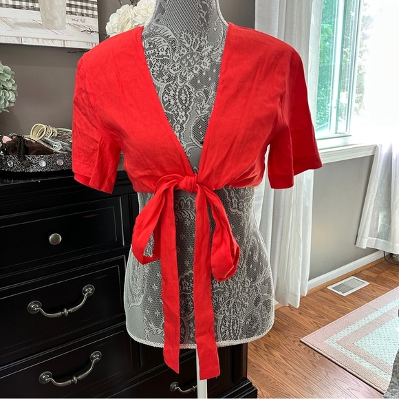 ZARA Red Linen Wrap Crop Top | Size M - Picture 8 of 10